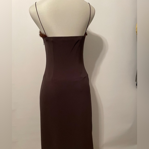 Tahari Striking Mink trimmed Spaghetti Strap Dress - Picture 3 of 13